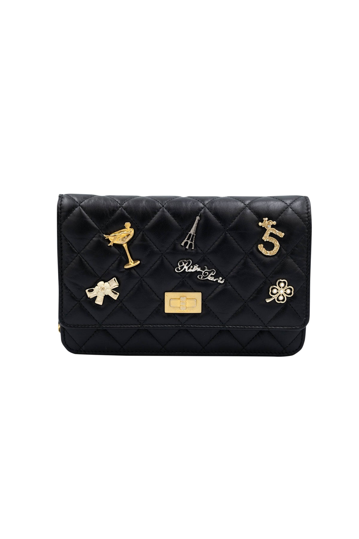 Chanel Black Paris Charms Reissue Wallet on A Chain