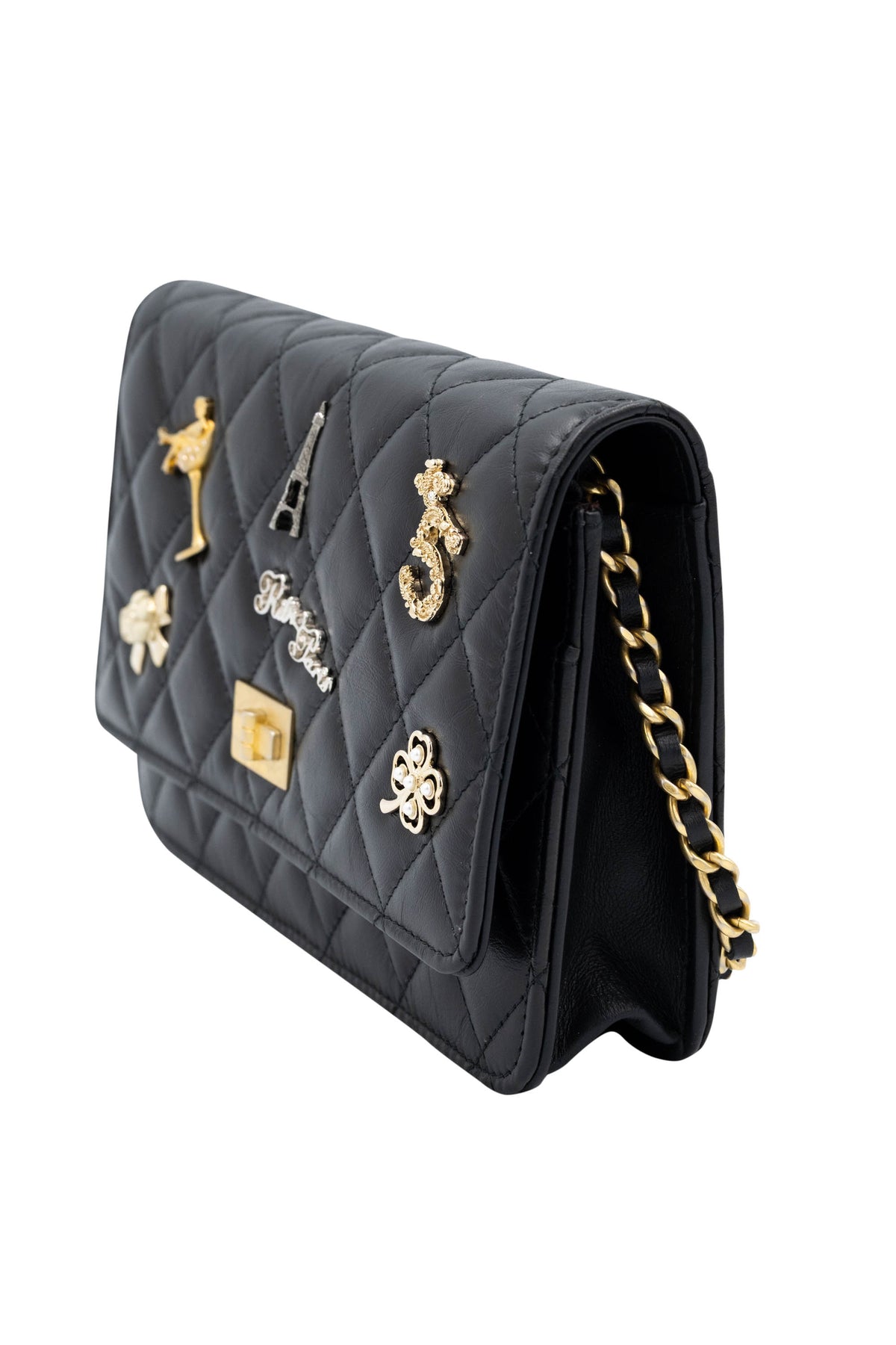 Chanel Black Paris Charms Reissue Wallet on A Chain