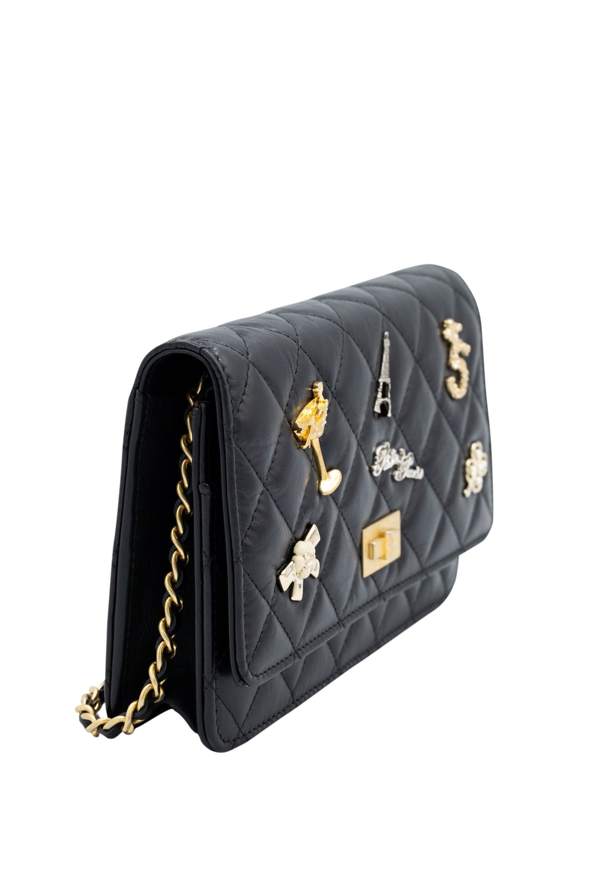 Chanel Black Paris Charms Reissue Wallet on A Chain