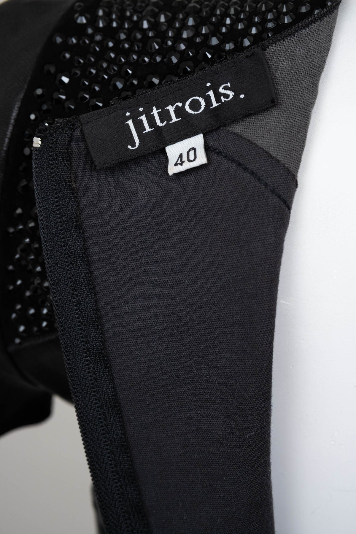 Jitrois Black Leather Dress with Crystal Embellishments Short Sleeve Size 40