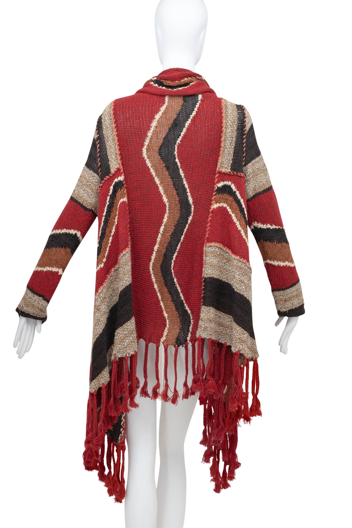 Ralph Lauren Maroon Multi Color Fringe Hand Knit Cardigan Sweater Size L
