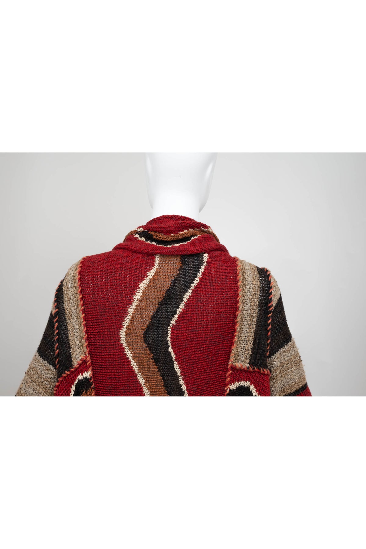Ralph Lauren Maroon Multi Color Fringe Hand Knit Cardigan Sweater Size L