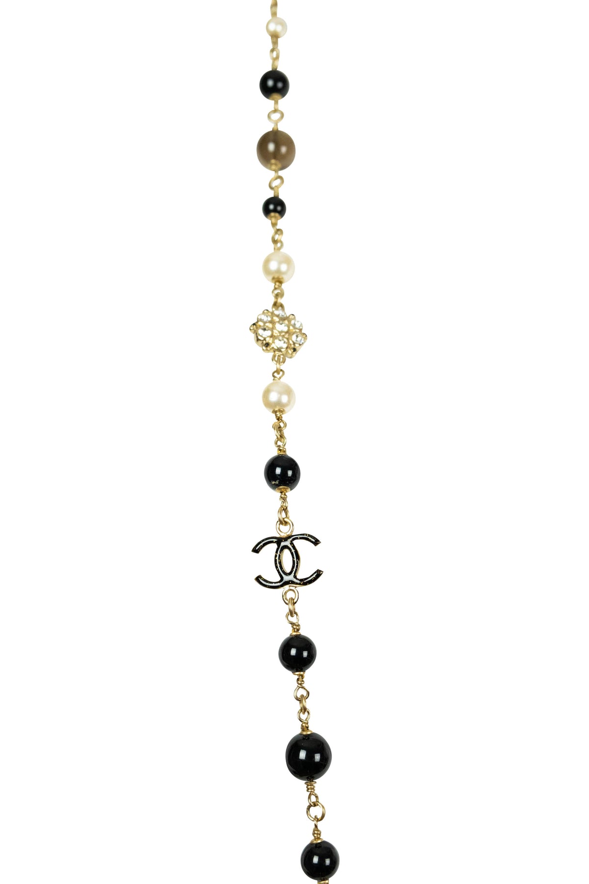 Chanel Gold Tone Black Pearl Crystal Starburst CC Sautoir Necklace 2019