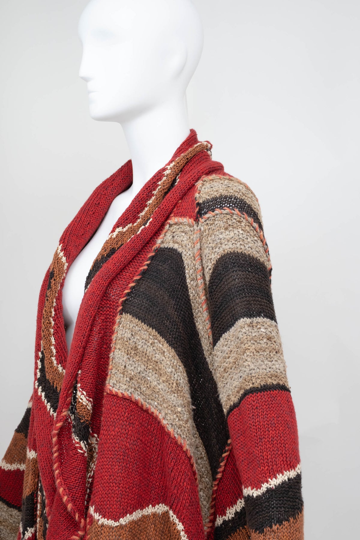 Ralph Lauren Maroon Multi Color Fringe Hand Knit Cardigan Sweater Size L
