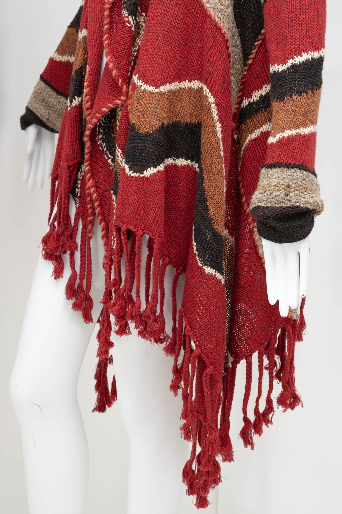 Ralph Lauren Maroon Multi Color Fringe Hand Knit Cardigan Sweater Size L
