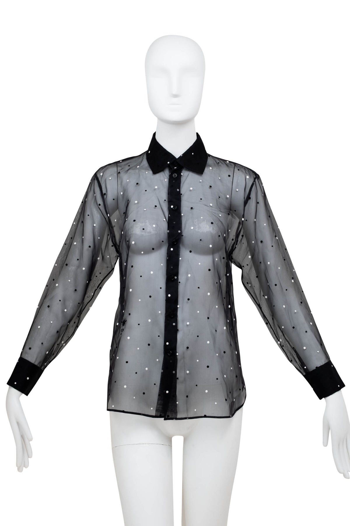 Dior Black with White Polka Dot Organza Shirt Cami Size 4