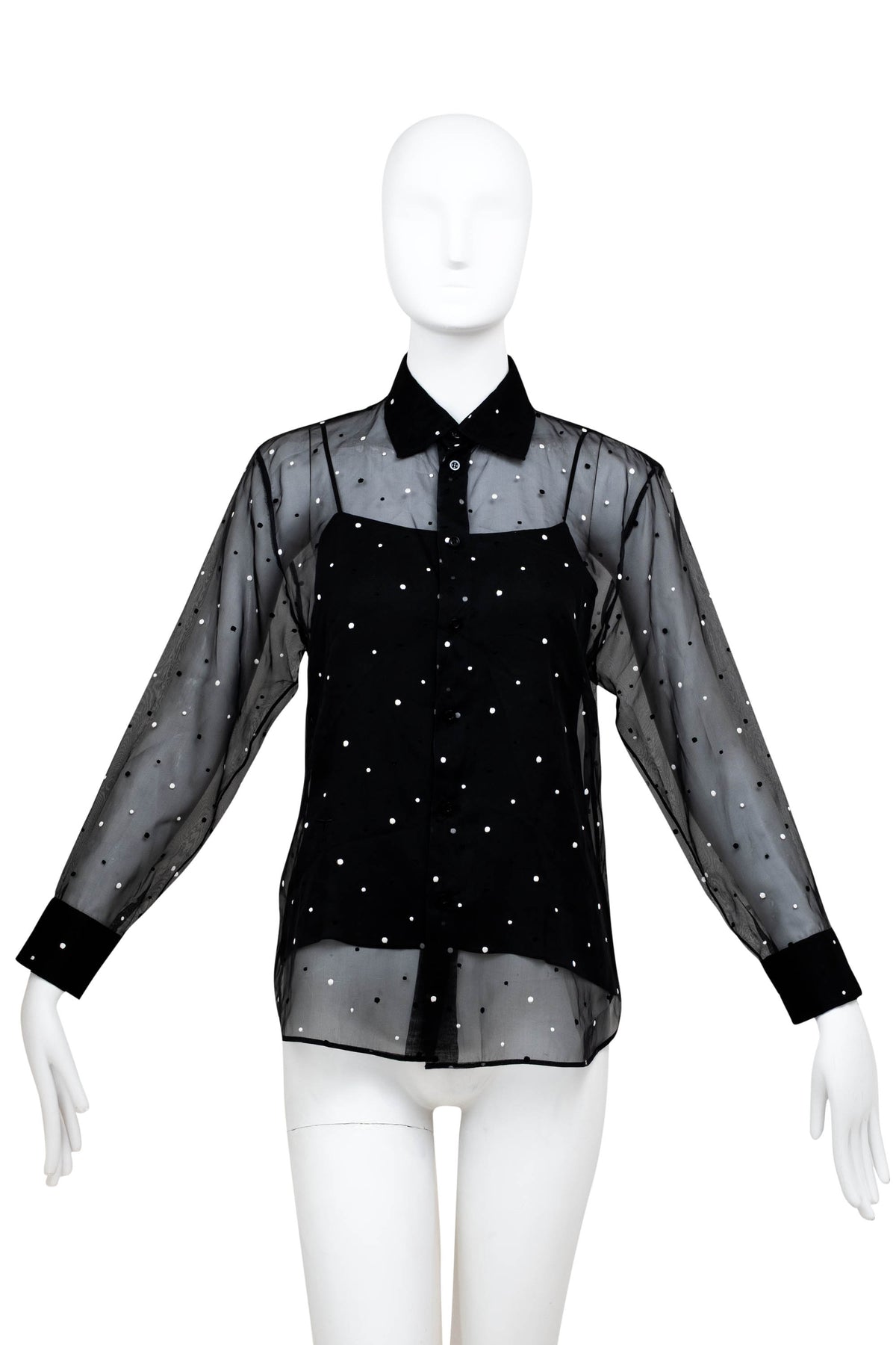 Dior Black with White Polka Dot Organza Shirt Cami Size 4