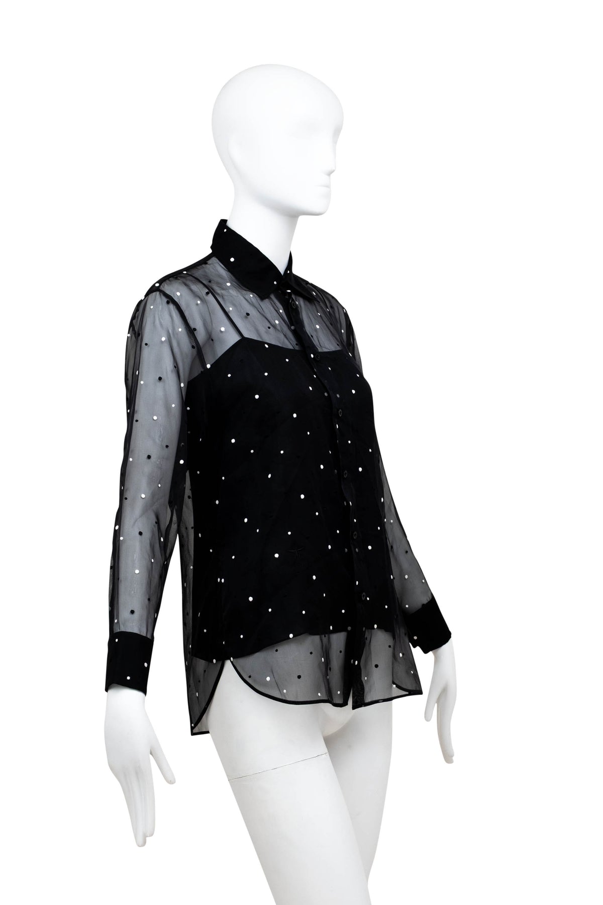Dior Black with White Polka Dot Organza Shirt Cami Size 4