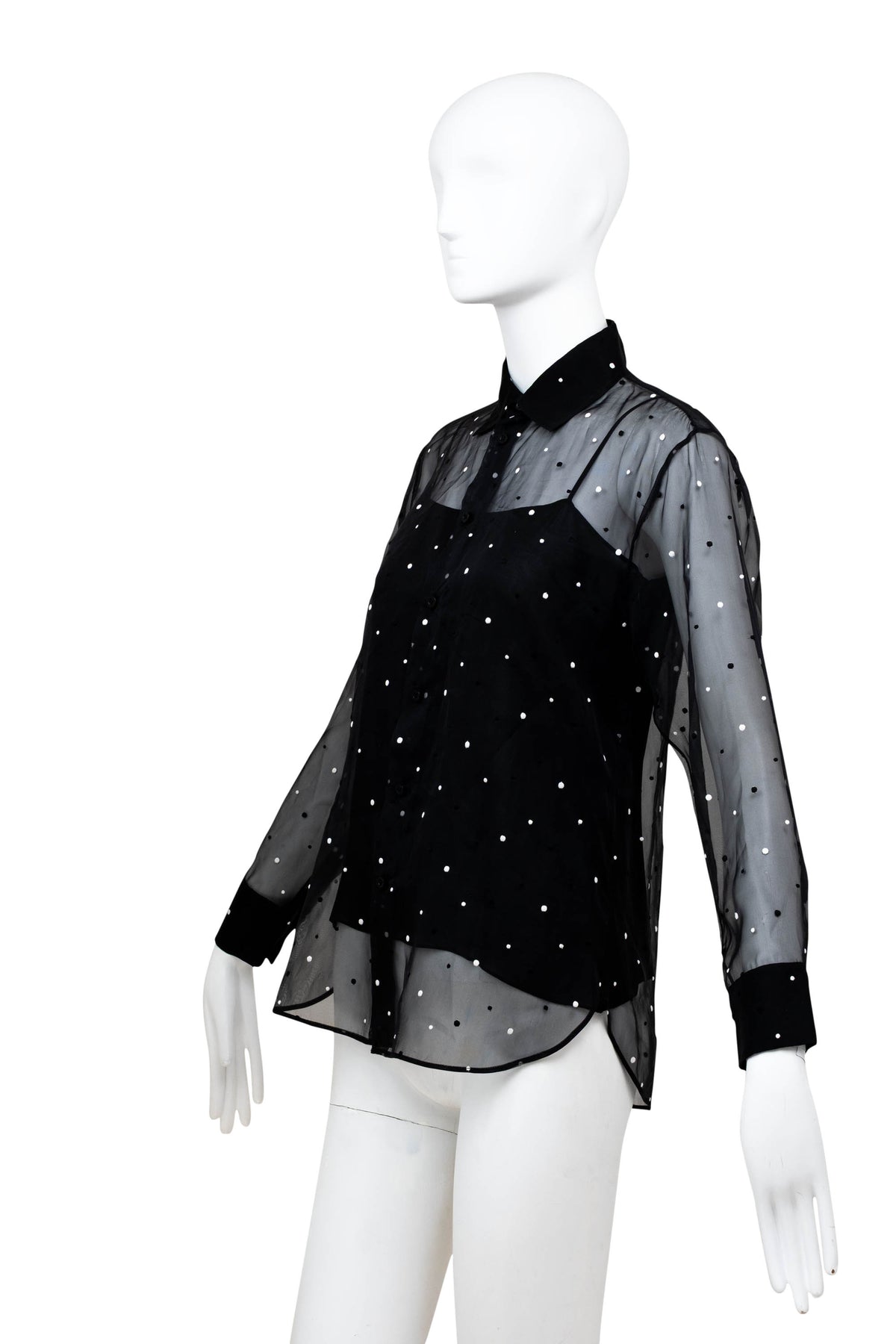 Dior Black with White Polka Dot Organza Shirt Cami Size 4