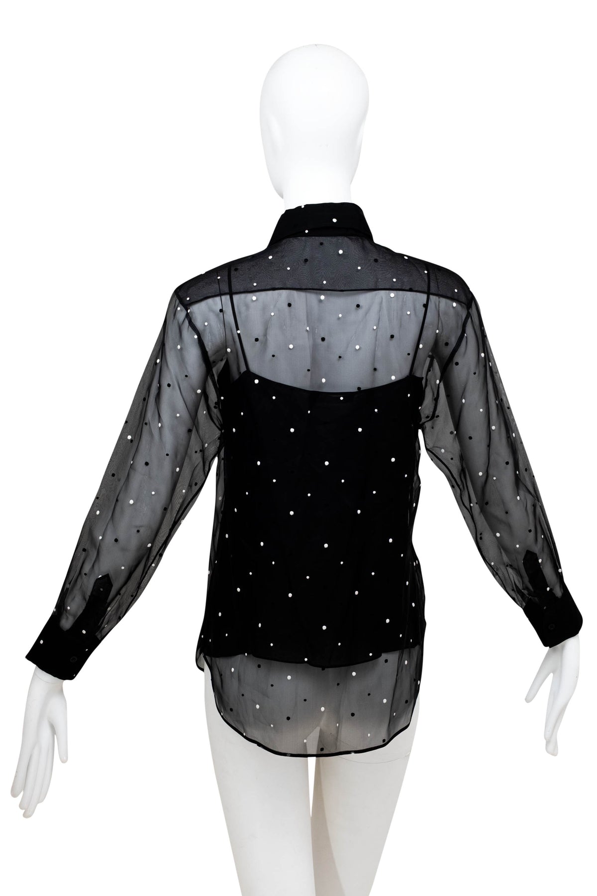 Dior Black with White Polka Dot Organza Shirt Cami Size 4