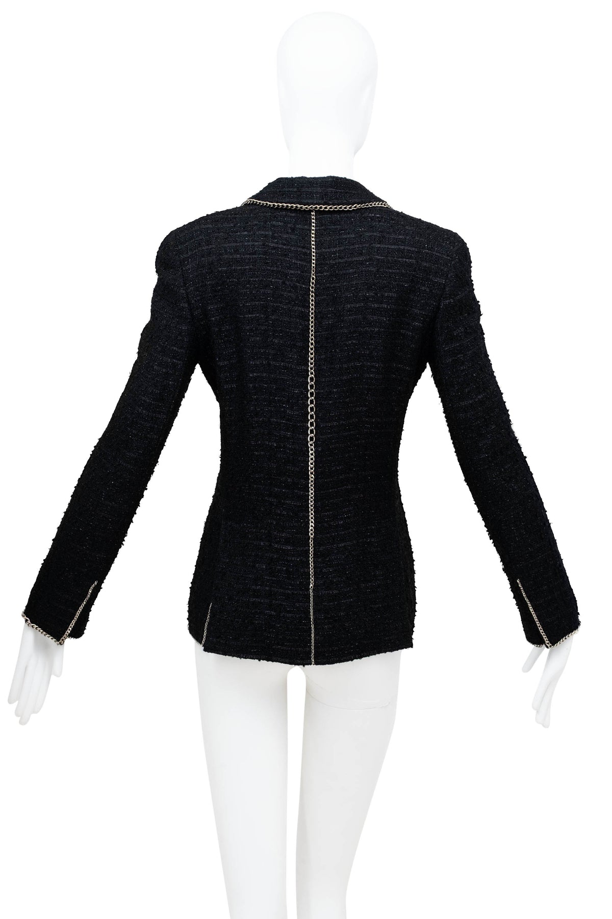 Chanel Black Silver Chain Trim Fantasy Tweed Boucle Jacket 2006 Size 38