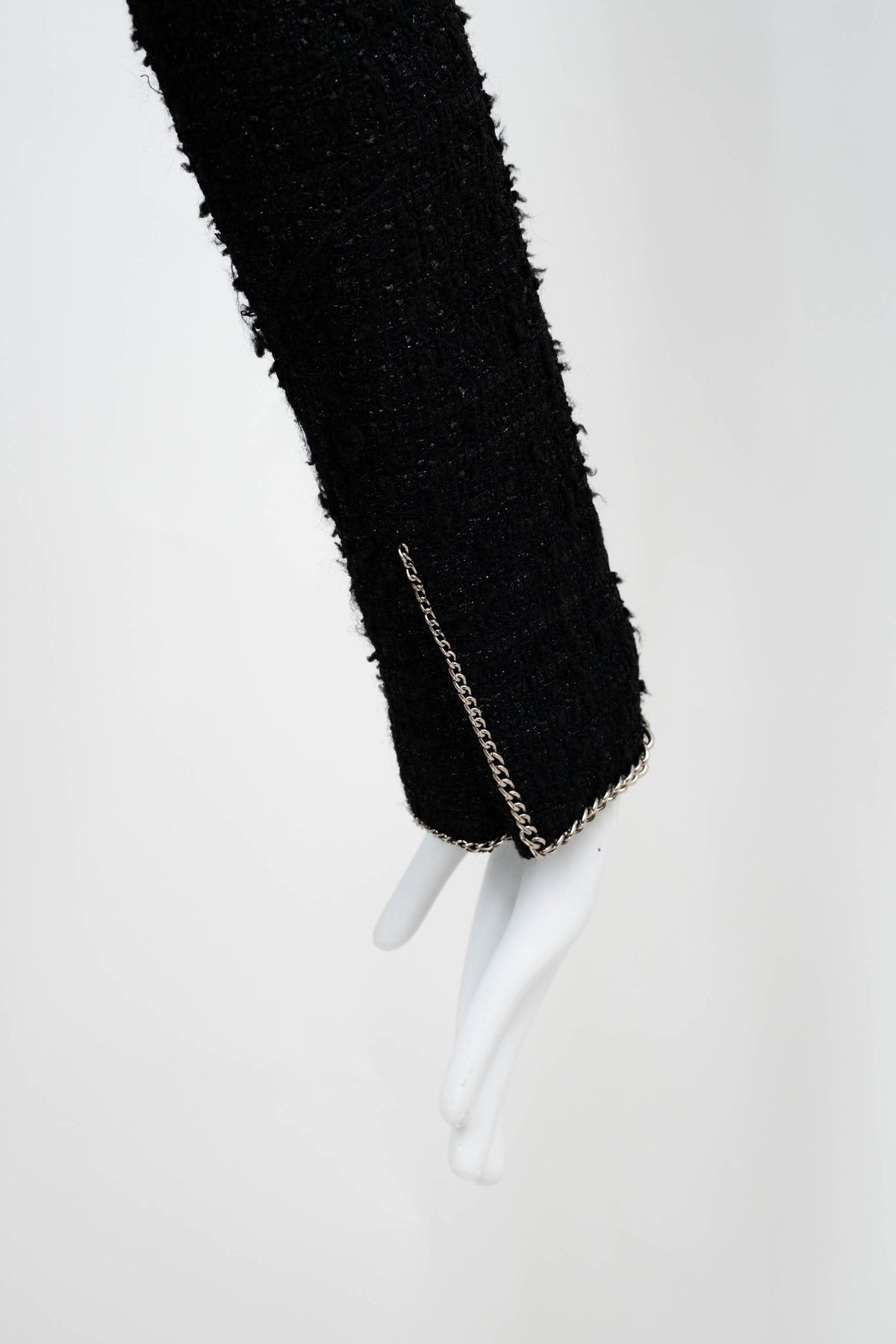 Chanel Black Silver Chain Trim Fantasy Tweed Boucle Jacket 2006 Size 38