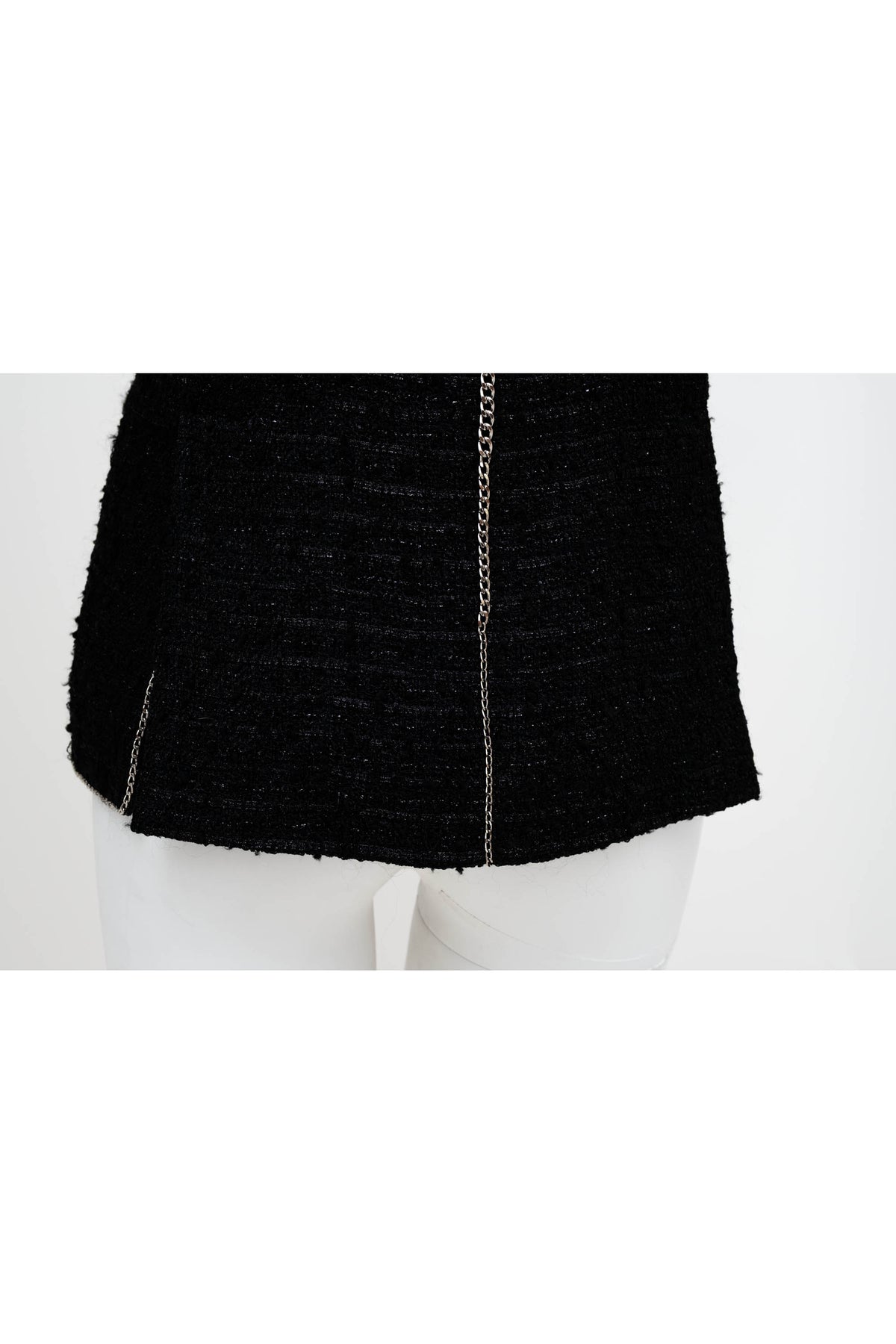 Chanel Black Silver Chain Trim Fantasy Tweed Boucle Jacket 2006 Size 38