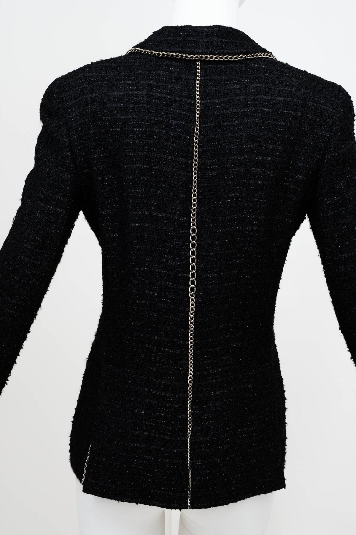 Chanel Black Silver Chain Trim Fantasy Tweed Boucle Jacket 2006 Size 38