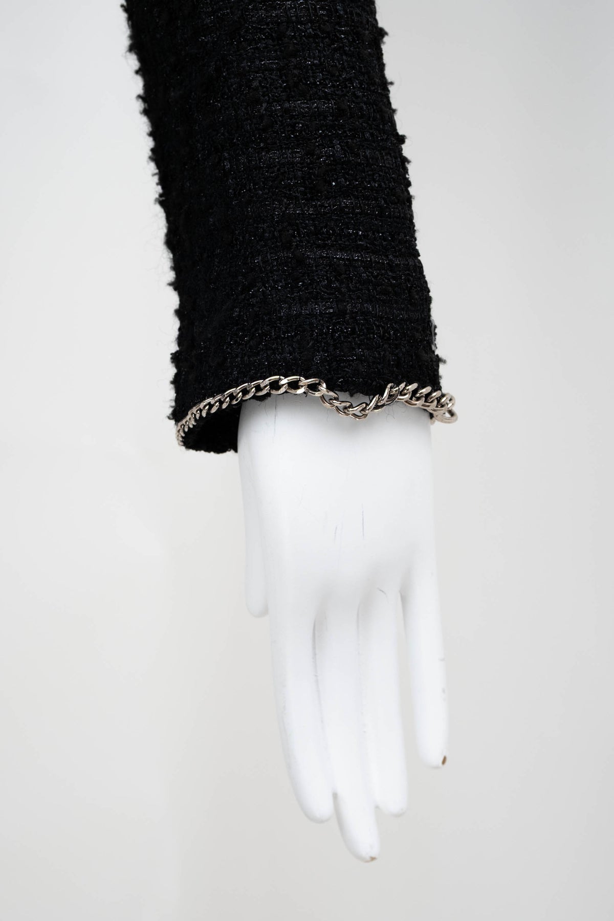 Chanel Black Silver Chain Trim Fantasy Tweed Boucle Jacket 2006 Size 38