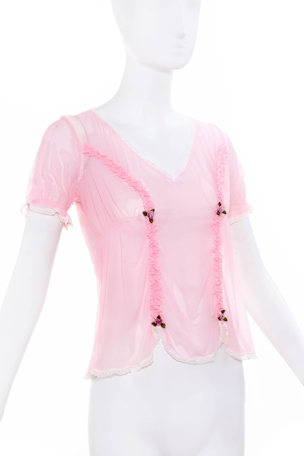 Dolce &amp; Gabbana Mesh Knit Baby Pink Lace Trim Top Size M