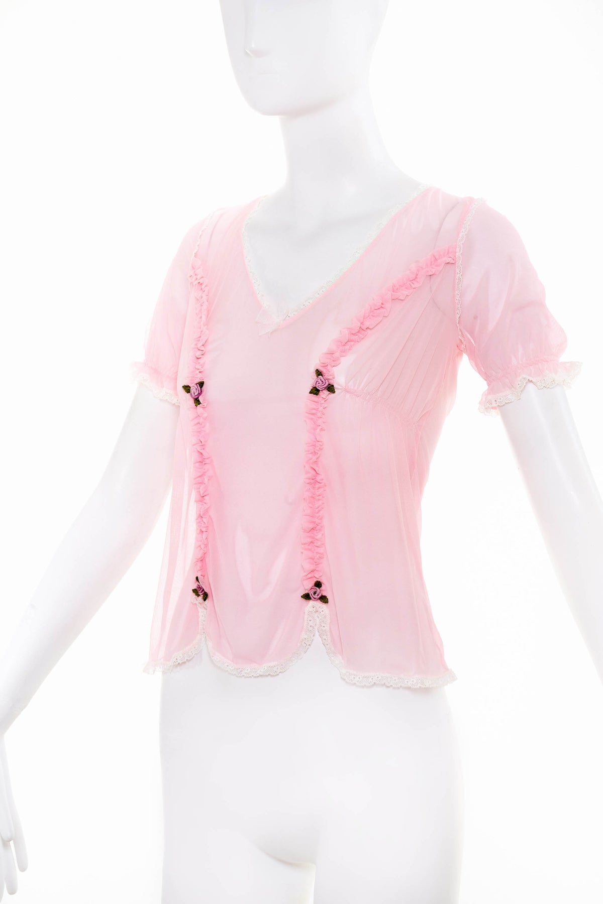 Dolce &amp; Gabbana Mesh Knit Baby Pink Lace Trim Top Size M