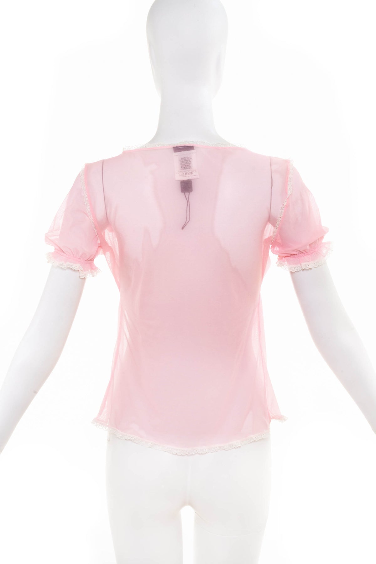 Dolce &amp; Gabbana Mesh Knit Baby Pink Lace Trim Top Size M