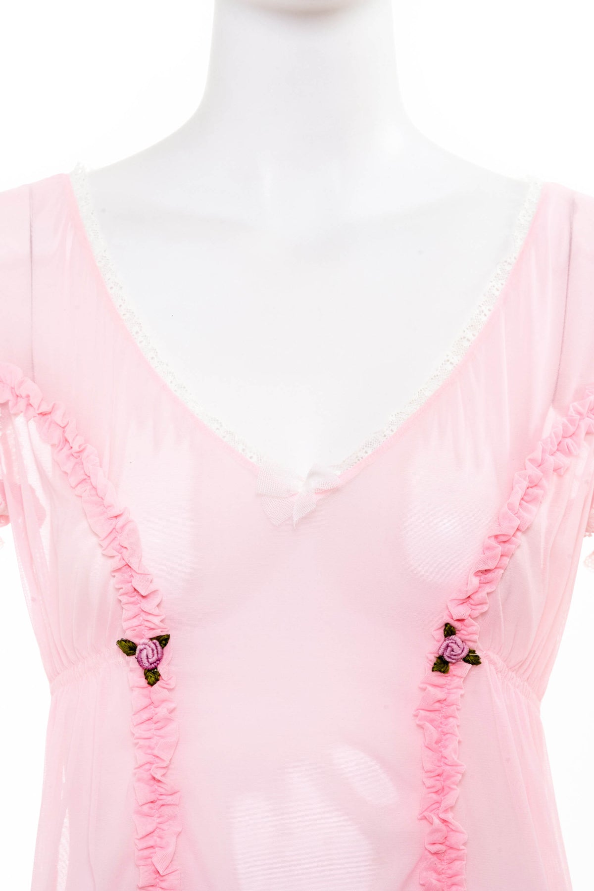 Dolce &amp; Gabbana Mesh Knit Baby Pink Lace Trim Top Size M