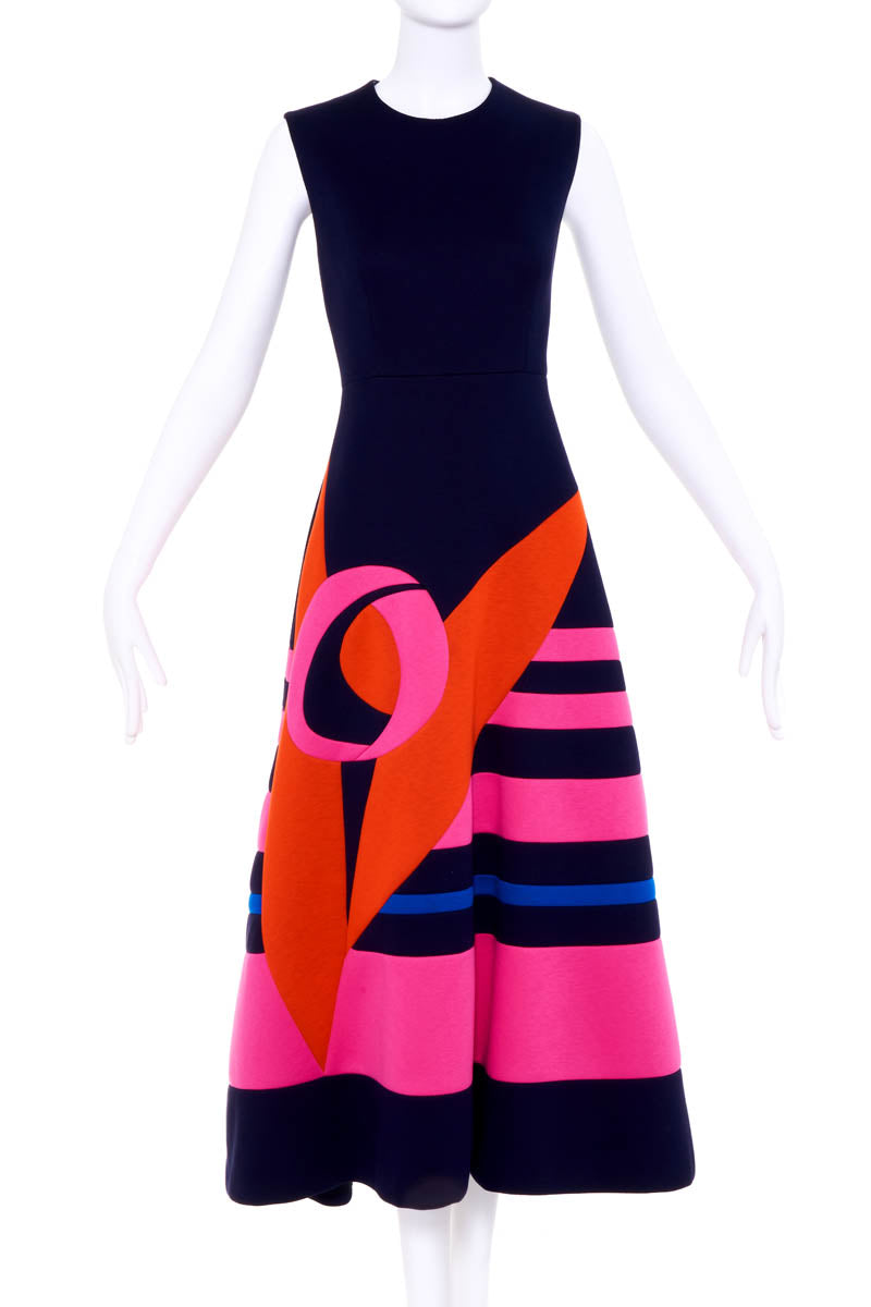 Delopozo Navy Sleeveless Dress With Red and Pink Print Size 36/6