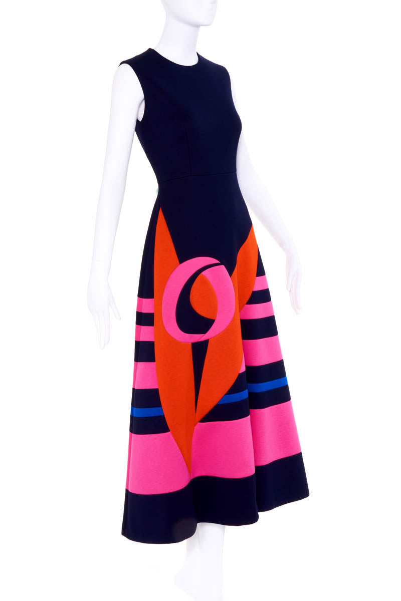 Delopozo Navy Sleeveless Dress With Red and Pink Print Size 36/6