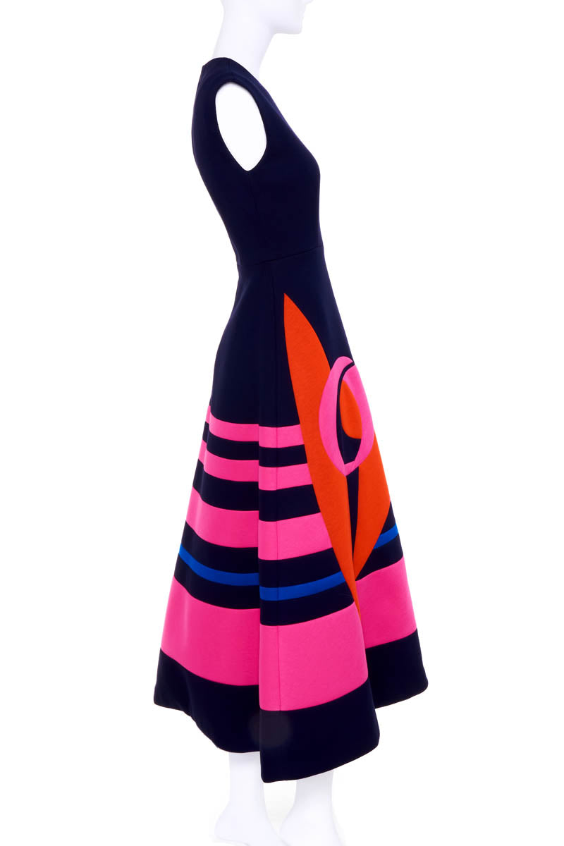 Delopozo Navy Sleeveless Dress With Red and Pink Print Size 36/6