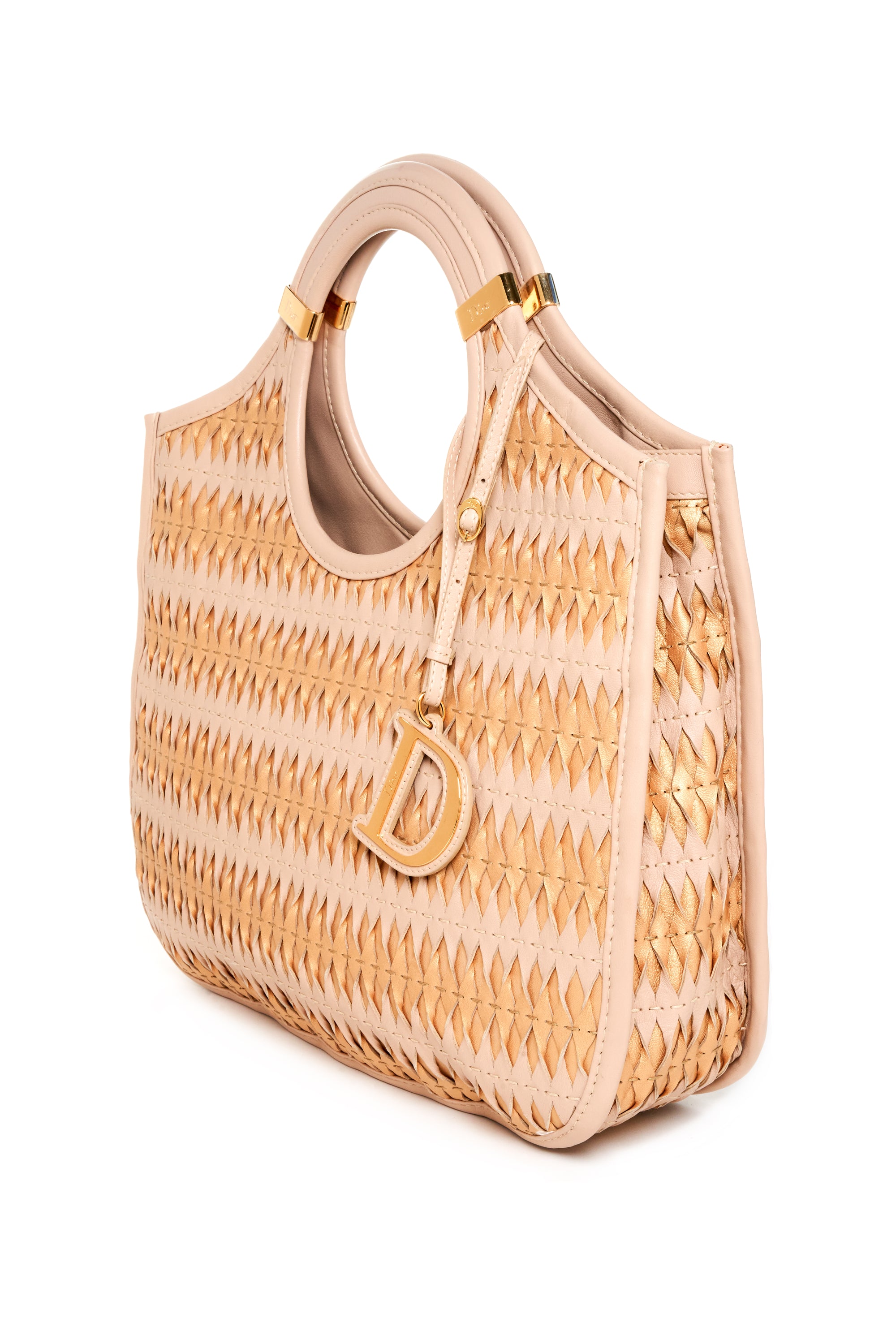 Dior "Diorita" Woven Neutral and Gold Woven Leather Purse