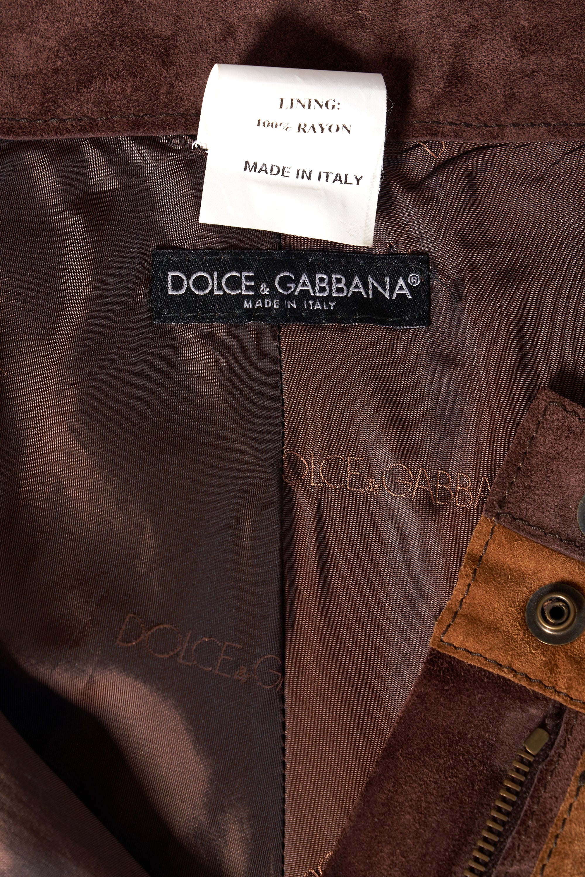 Dolce & Gabbana Vintage Brown Suede Vertical Striped Pants Size 8