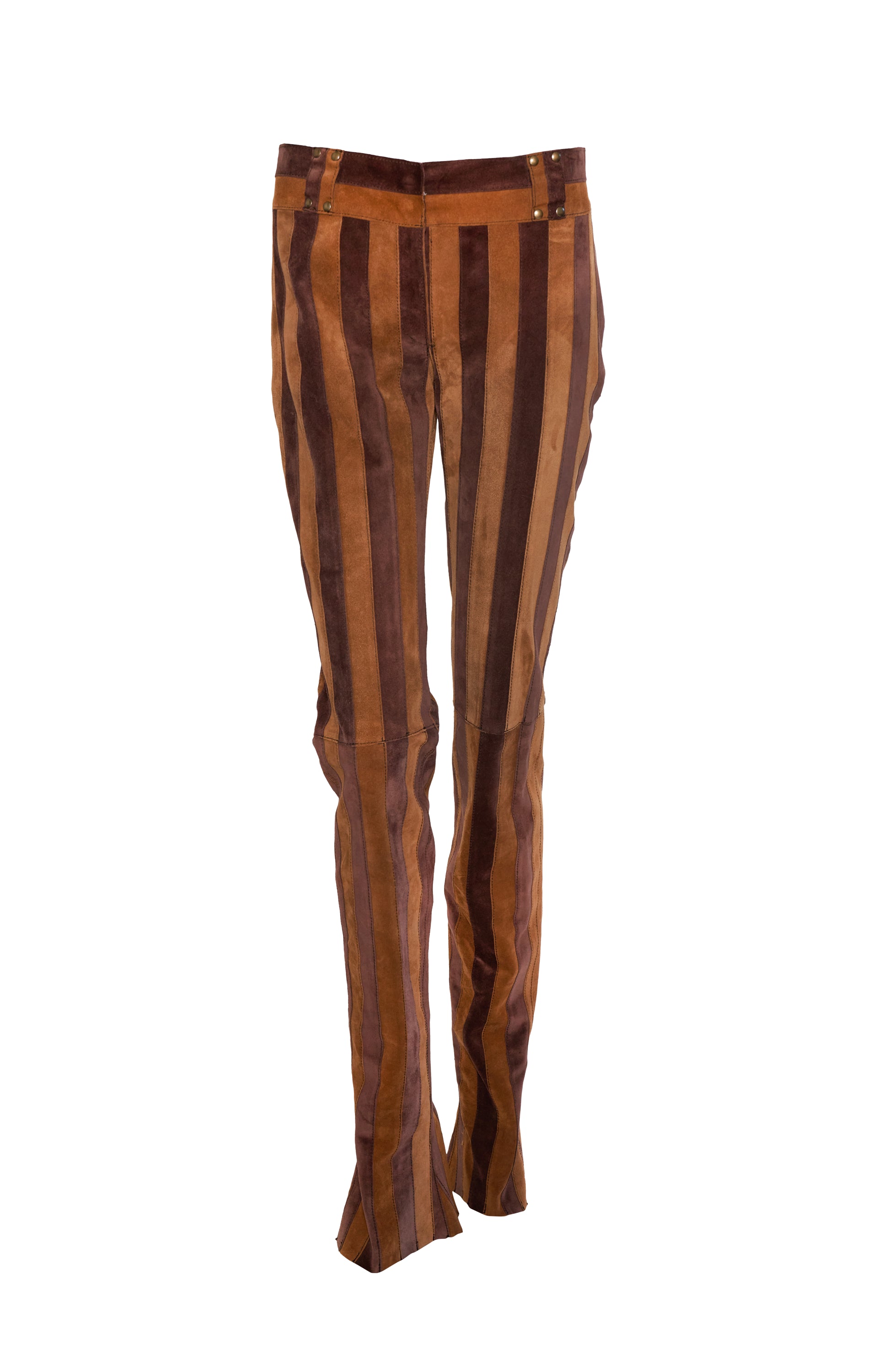 Dolce & Gabbana Vintage Brown Suede Vertical Striped Pants Size 8