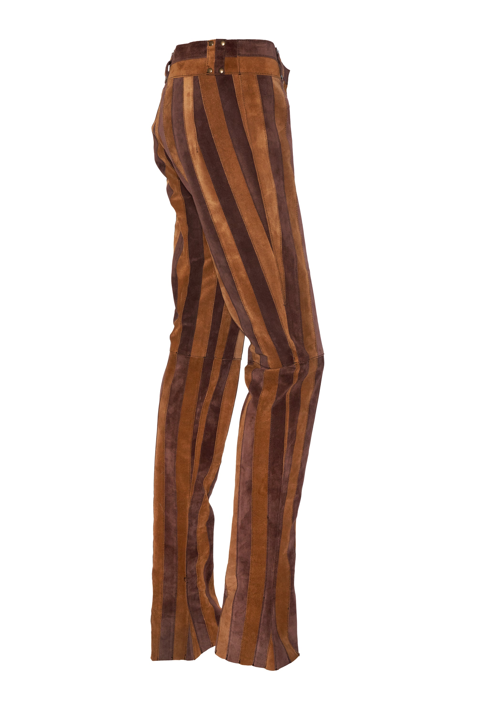 Dolce & Gabbana Vintage Brown Suede Vertical Striped Pants Size 8