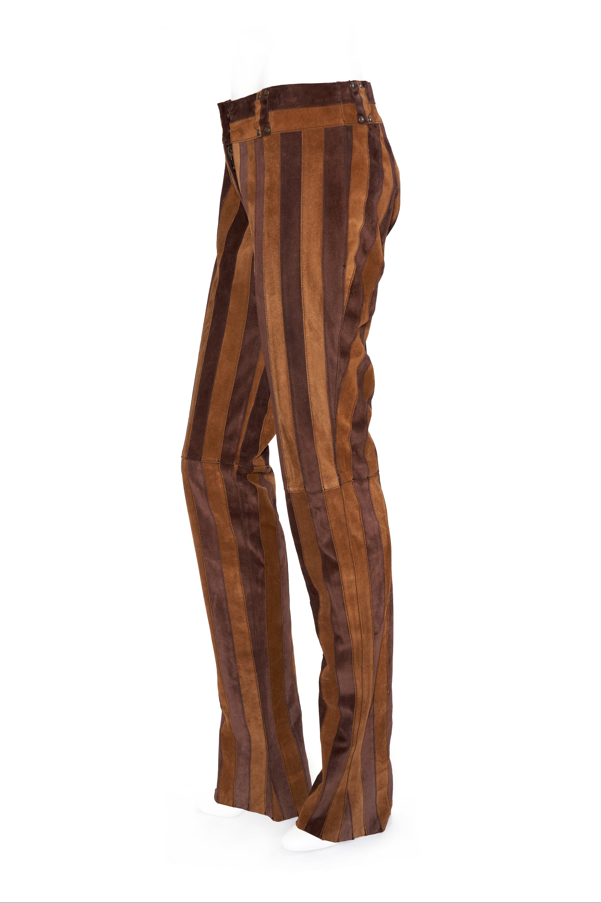 Dolce & Gabbana Vintage Brown Suede Vertical Striped Pants Size 8