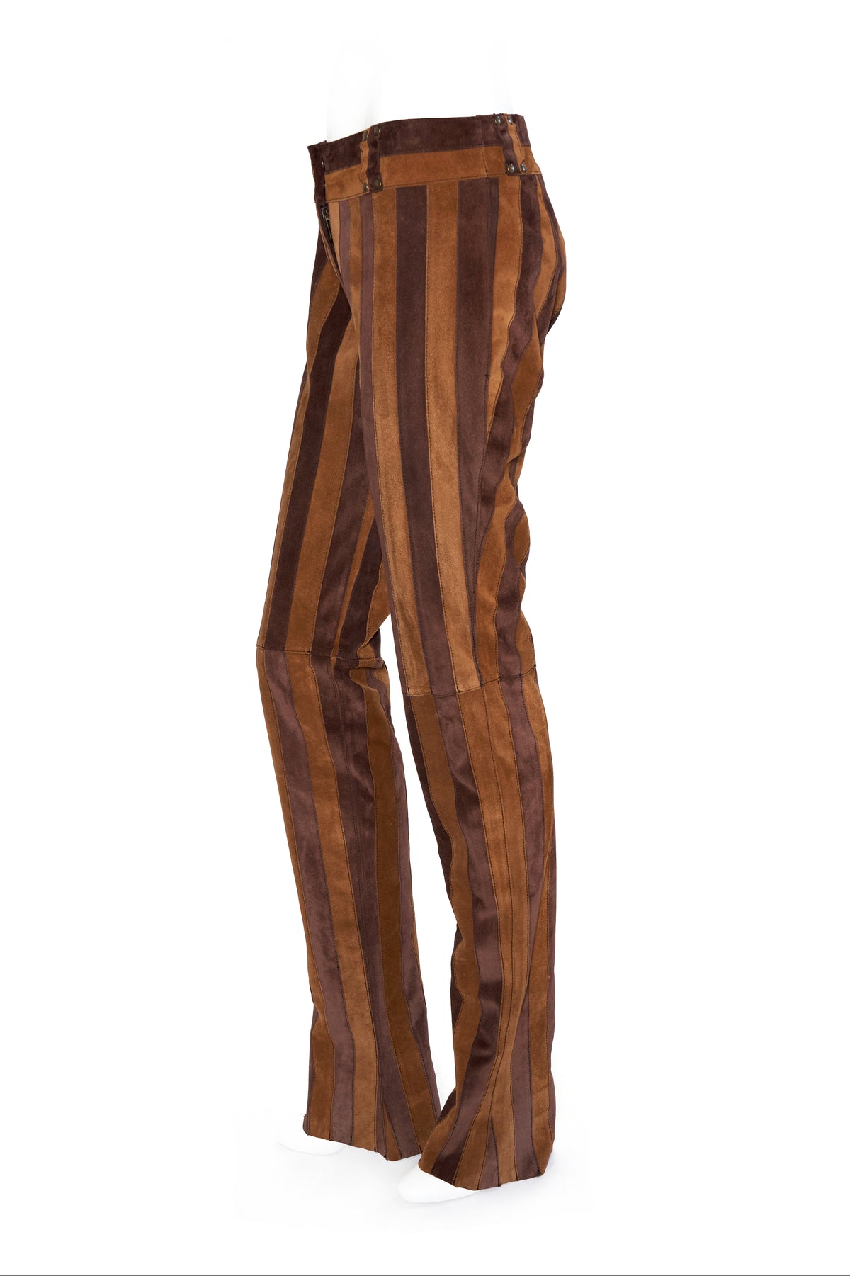 Dolce &amp; Gabbana Vintage Brown Suede Vertical Striped Pants Size 8