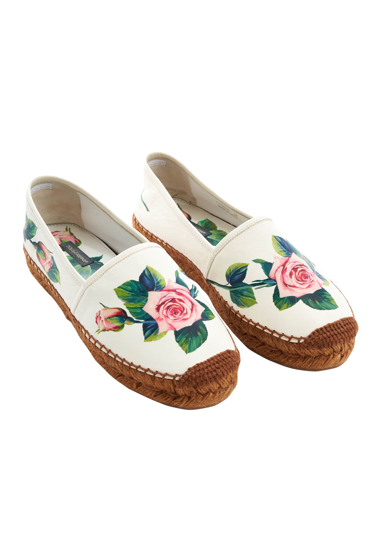 Dolce Gabbana White Espadrille with Printed Rose Size 39