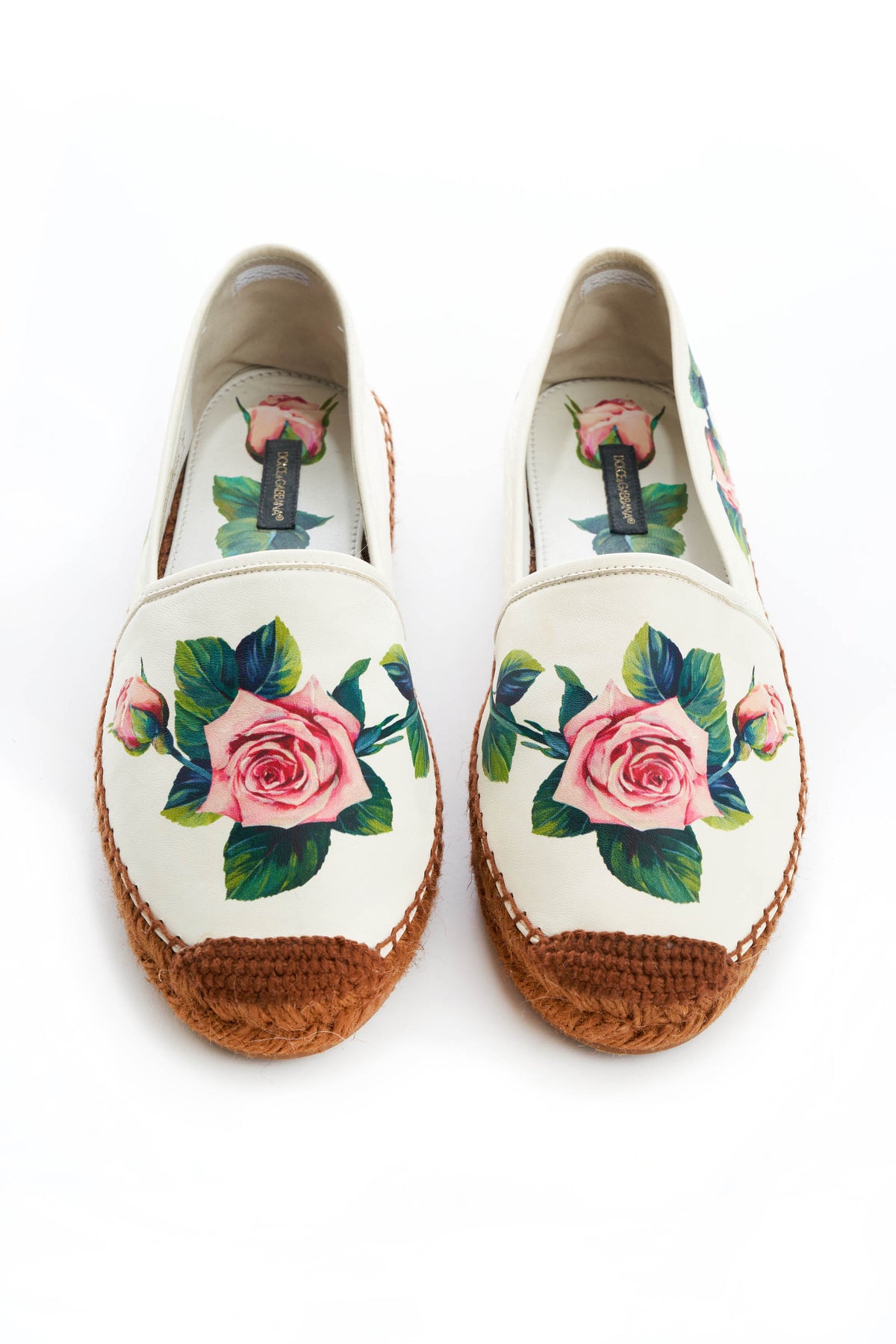 Dolce Gabbana White Espadrille with Printed Rose Size 39