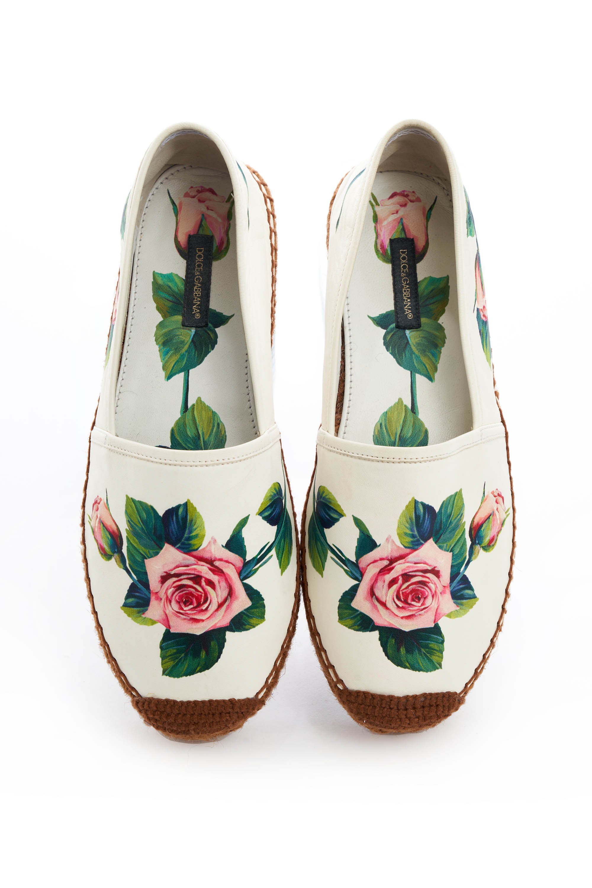 Dolce Gabbana White Espadrille with Printed Rose Size 39