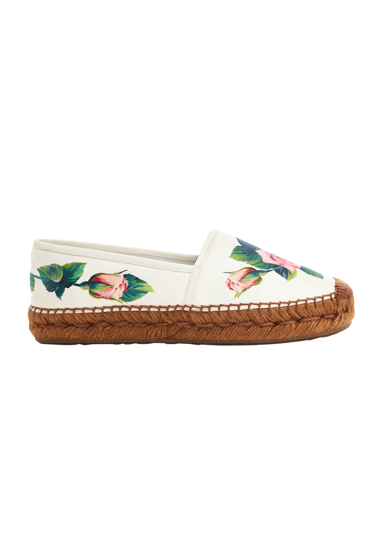 Dolce Gabbana White Espadrille with Printed Rose Size 39