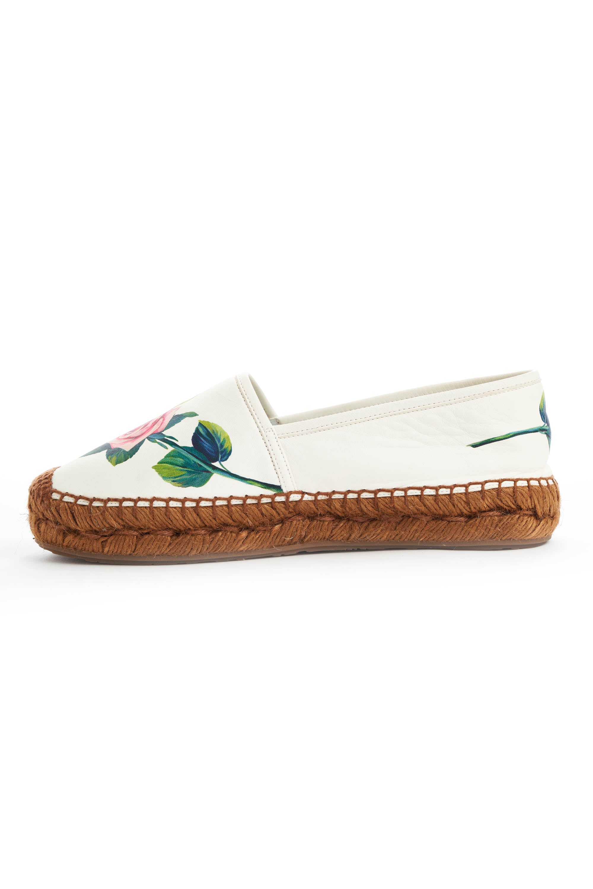 Dolce Gabbana White Espadrille with Printed Rose Size 39