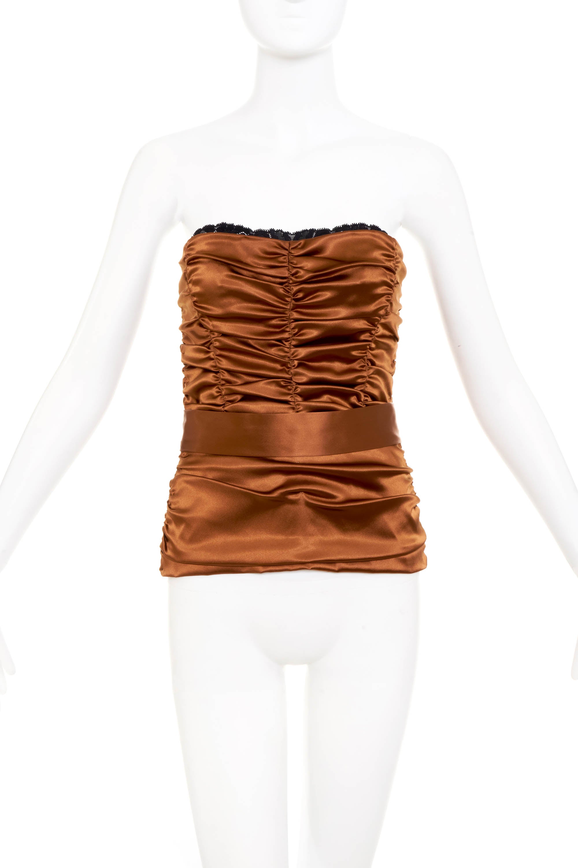 Dolce & Gabbana Rouched Copper Bustier With Satin Lace Size 42/6