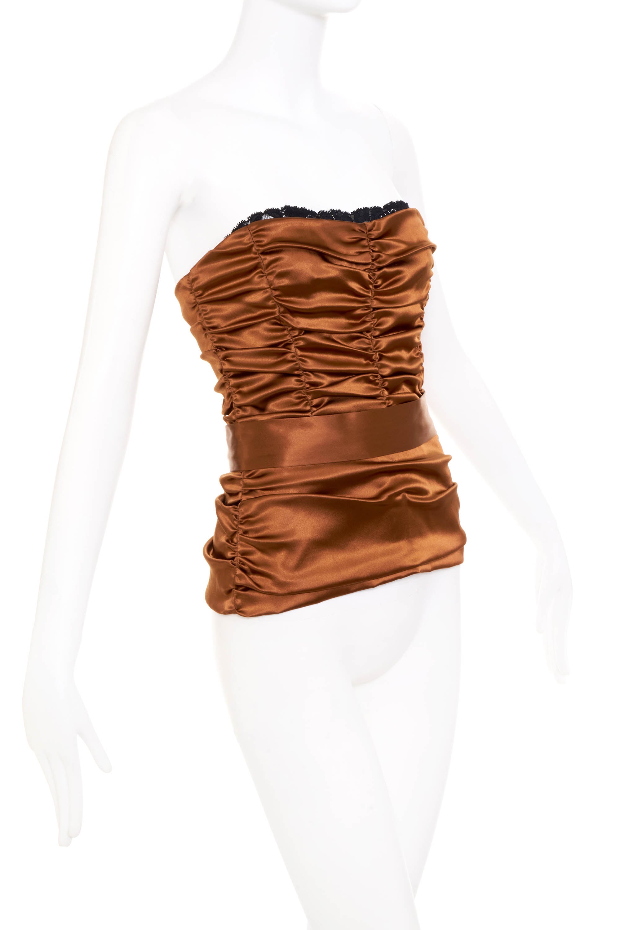 Dolce & Gabbana Rouched Copper Bustier With Satin Lace Size 42/6