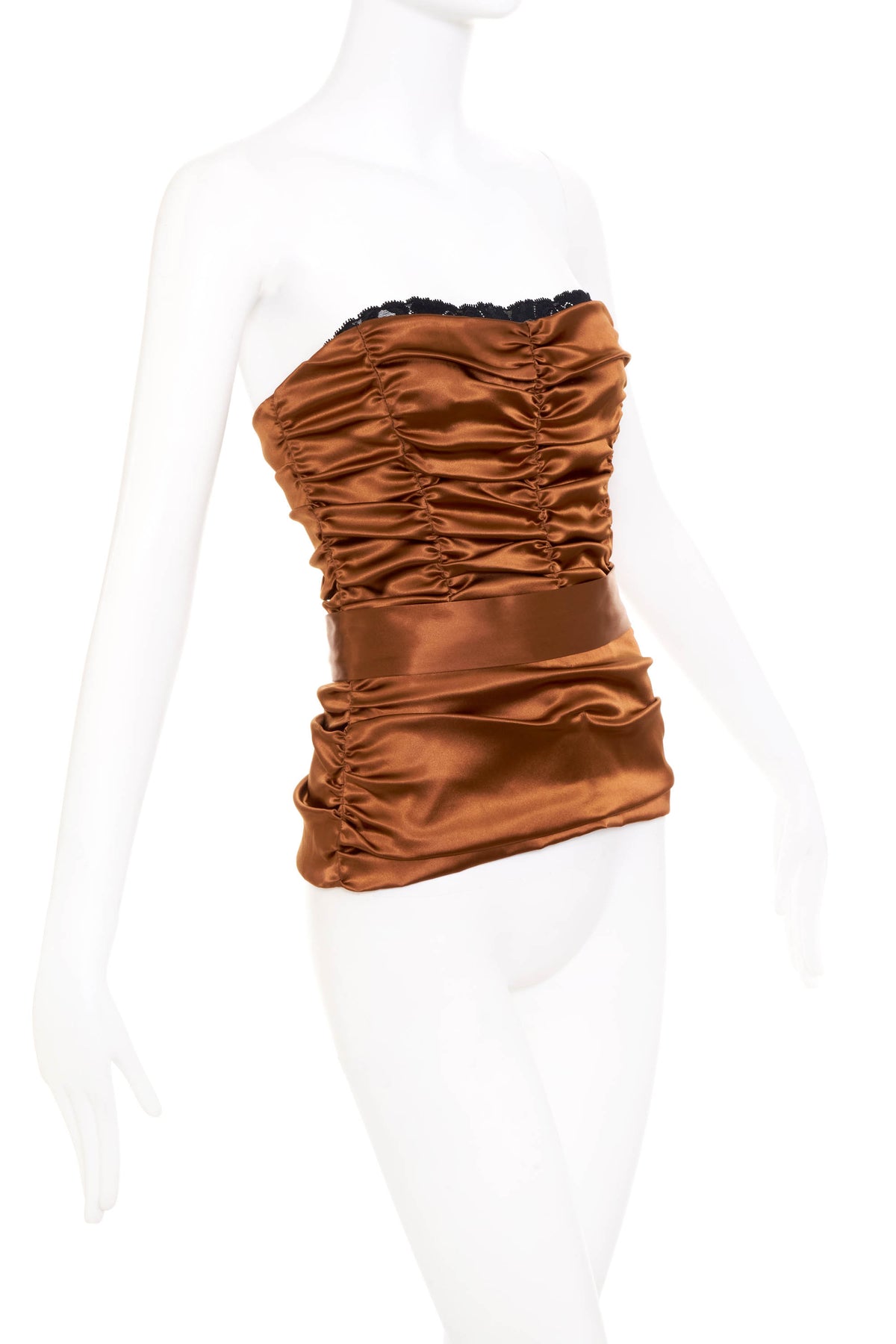 Dolce &amp; Gabbana Rouched Copper Bustier With Satin Lace Size 42/6