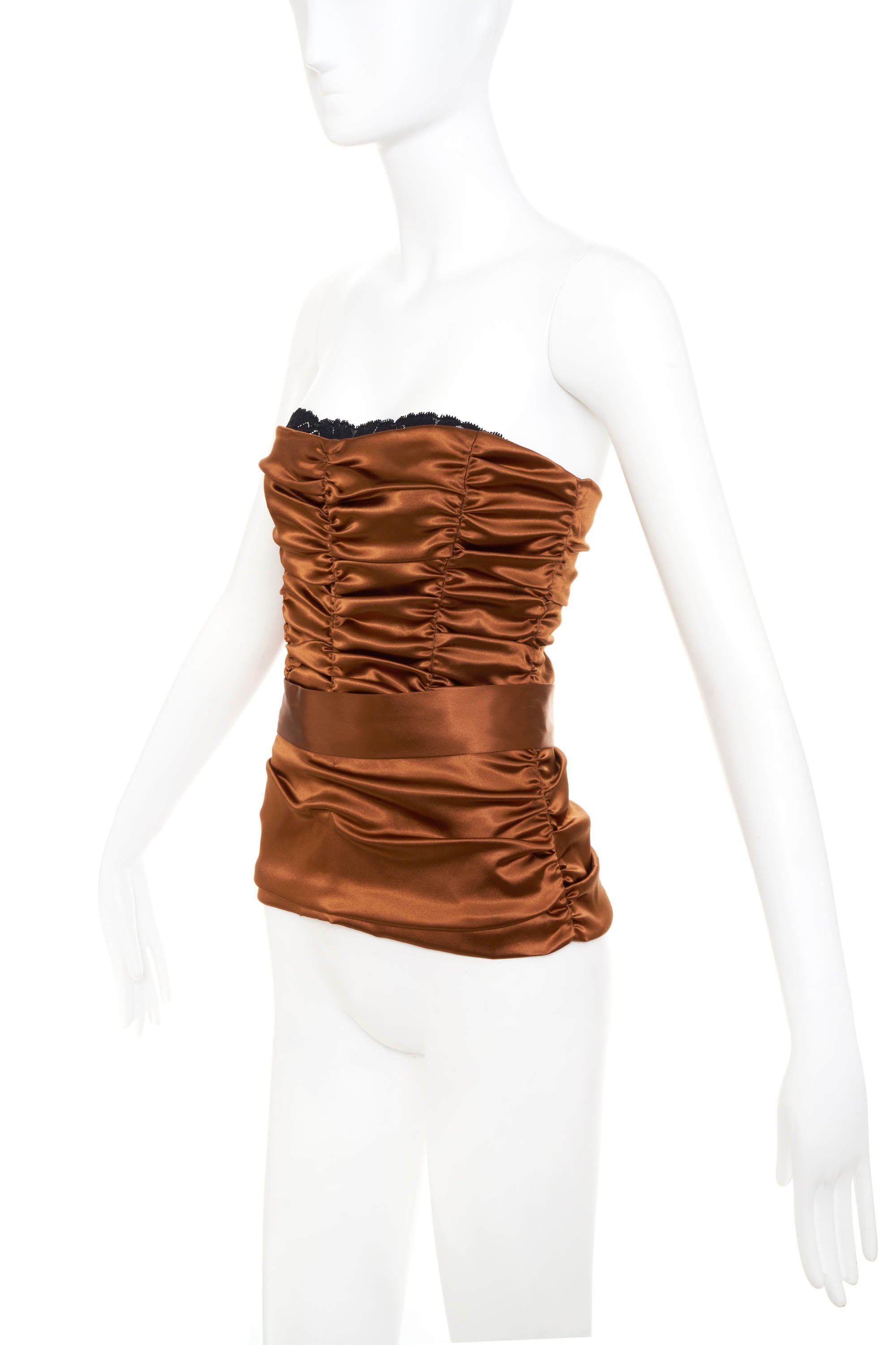 Dolce & Gabbana Rouched Copper Bustier With Satin Lace Size 42/6