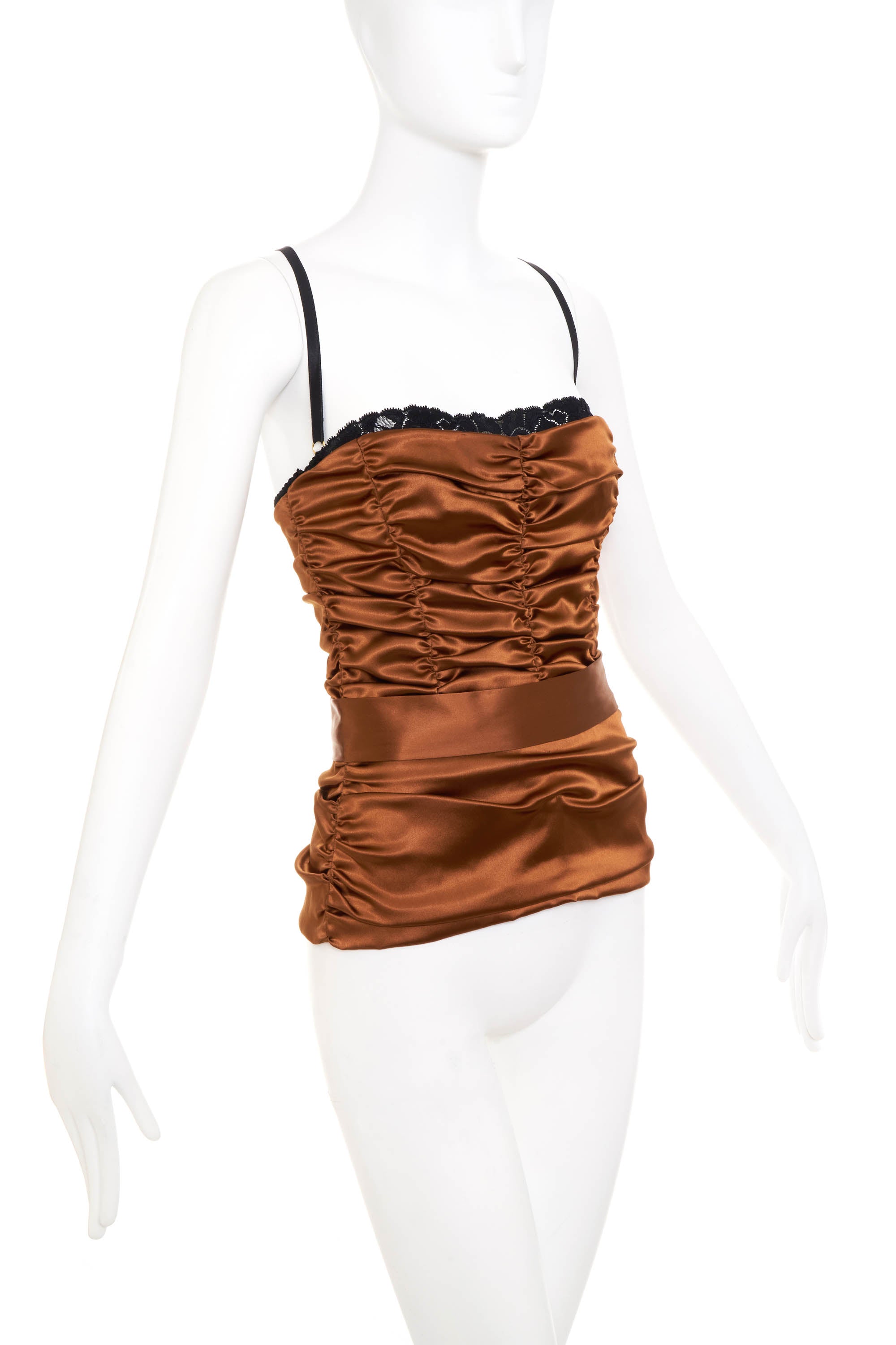 Dolce & Gabbana Rouched Copper Bustier With Satin Lace Size 42/6