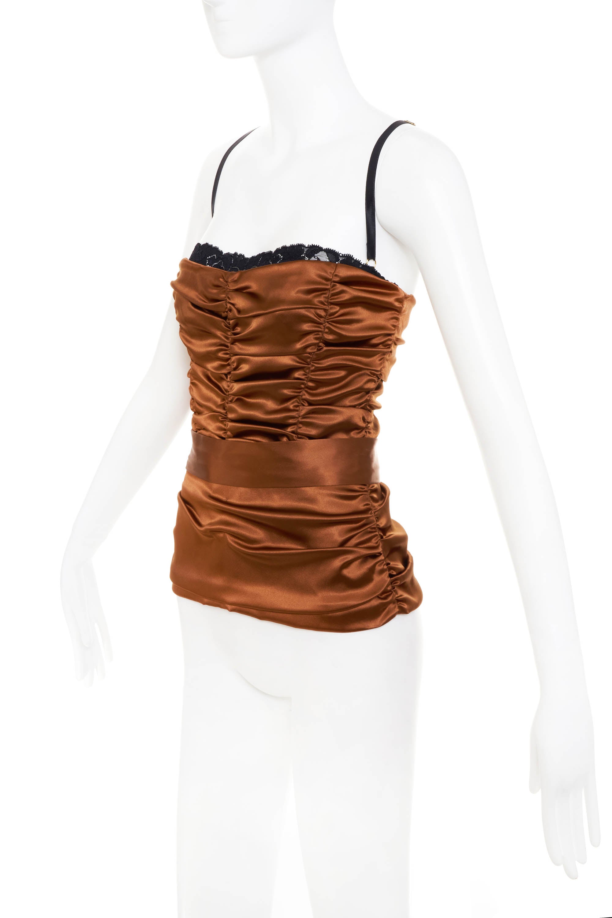 Dolce & Gabbana Rouched Copper Bustier With Satin Lace Size 42/6