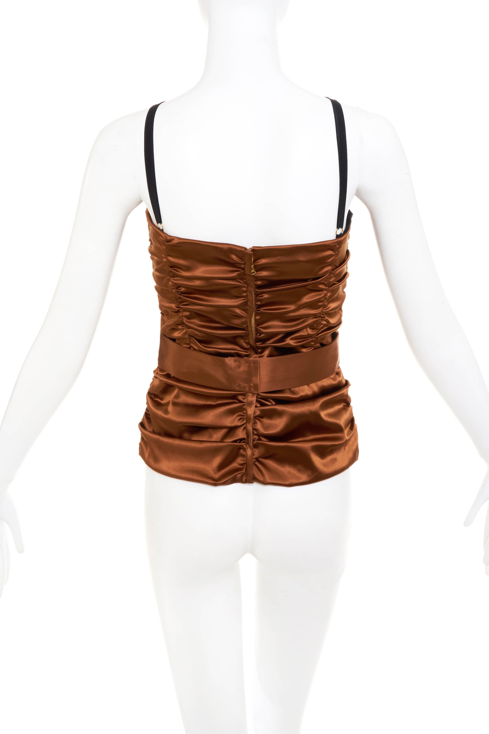 Dolce & Gabbana Rouched Copper Bustier With Satin Lace Size 42/6