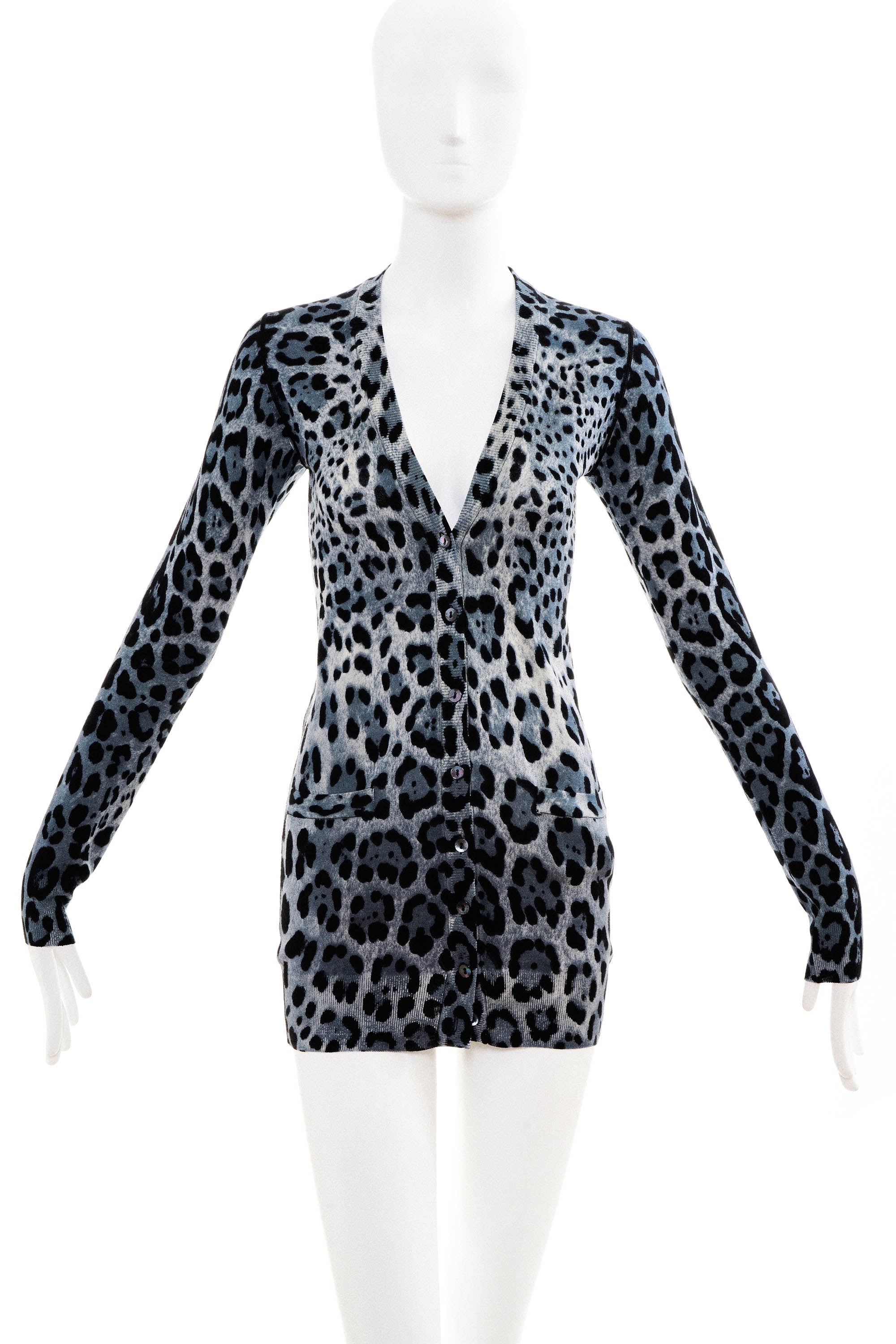 Dolce & Gabbana Grey Leopard Print Cardigan