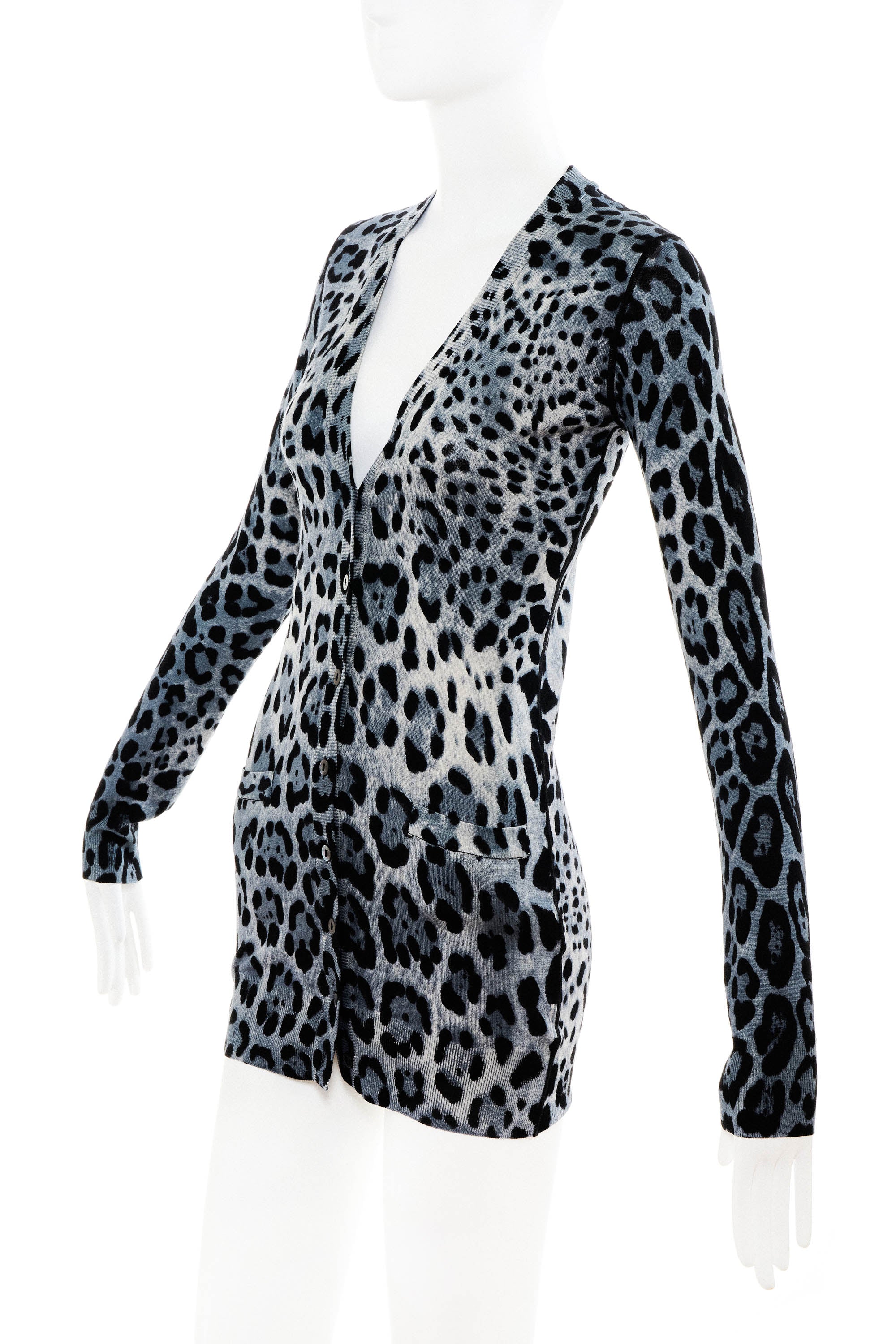 Dolce & Gabbana Grey Leopard Print Cardigan