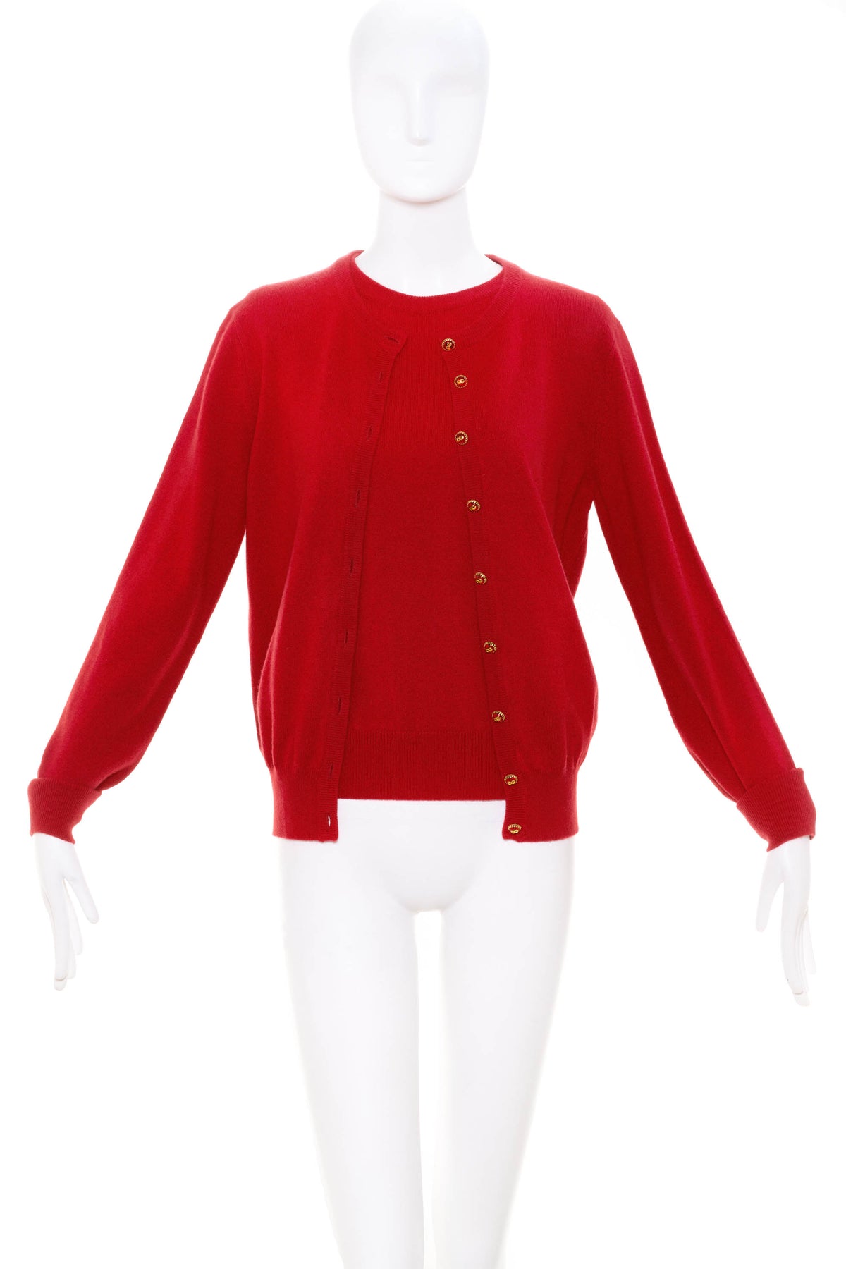 Dolce &amp; Gabbana Red 2pc Cashmere Twinset Jewel Buttons