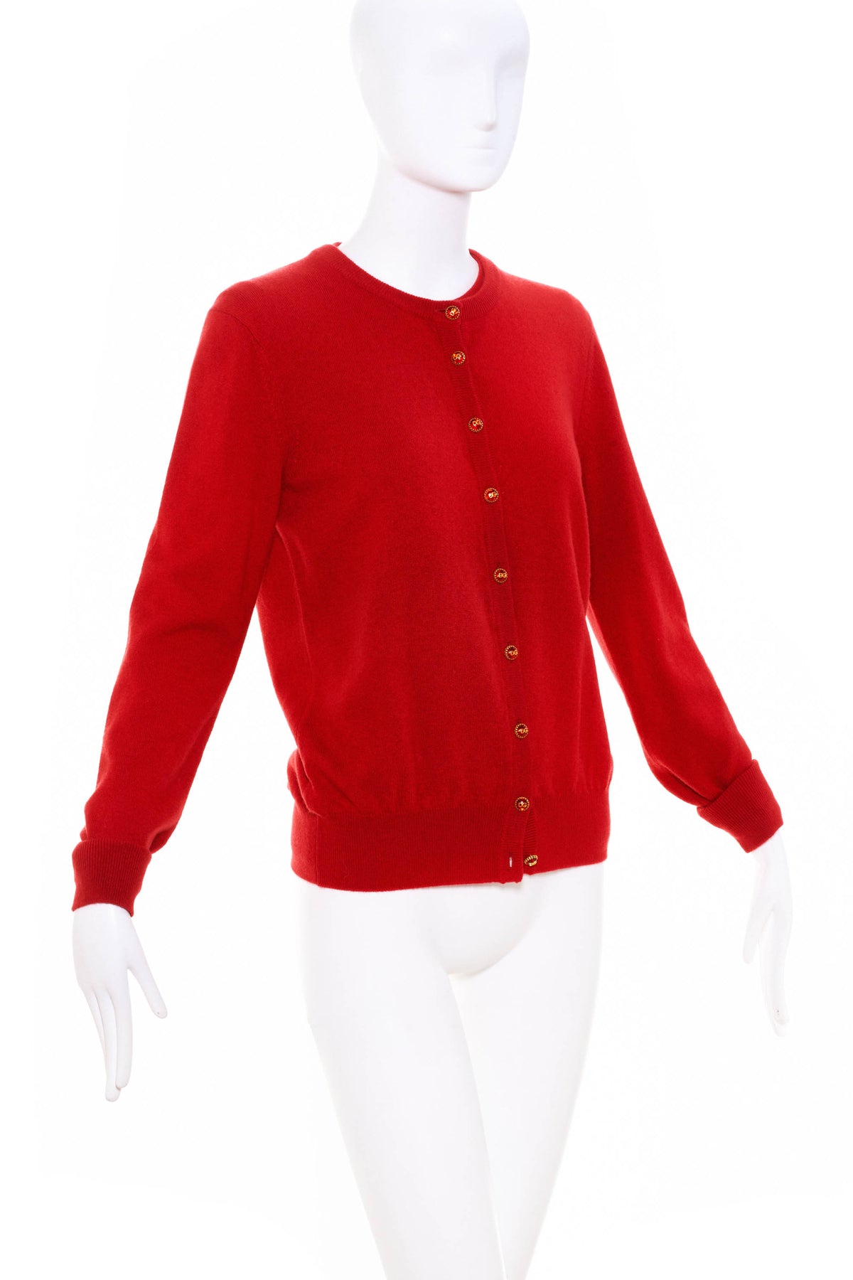 Dolce &amp; Gabbana Red 2pc Cashmere Twinset Jewel Buttons