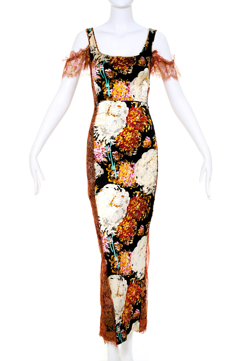 Dolce & Gabbana Floral Print Red and Gold Lace Gown Size 40/4