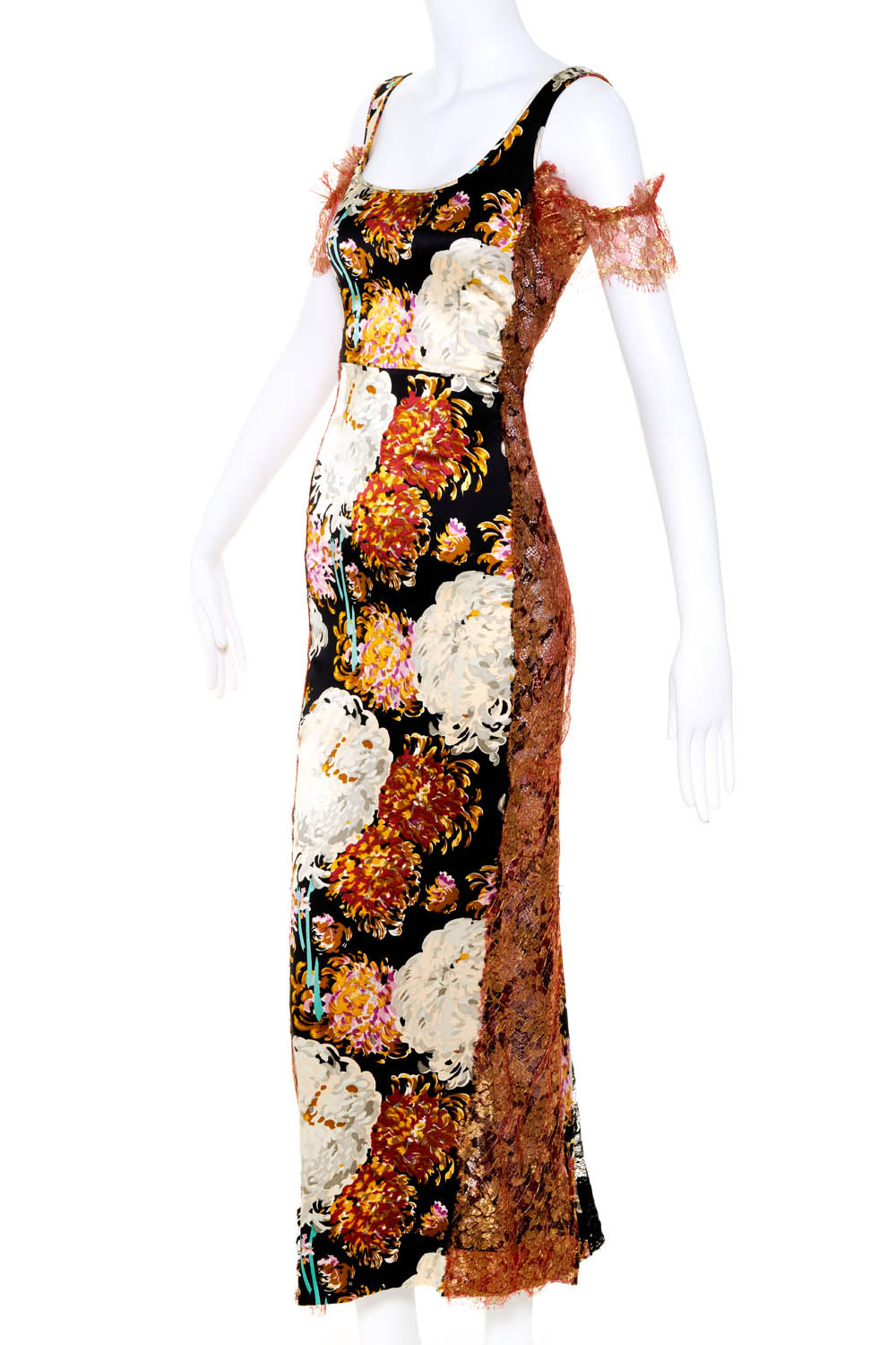Dolce & Gabbana Floral Print Red and Gold Lace Gown Size 40/4 - Foxy Couture Carmel Dolce & Gabbana Floral Print Red and Gold Lace Gown Size 40/4 - Foxy Couture Carmel